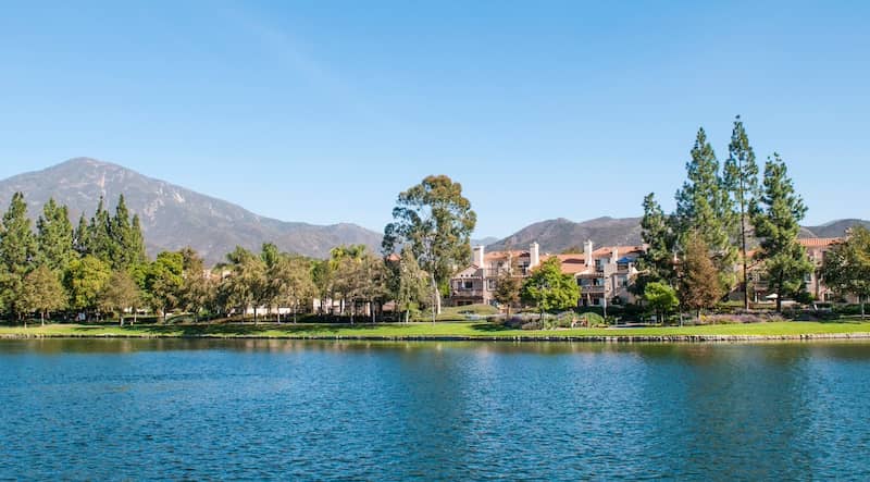 Rancho Santa Margarita Lake with mountain in the background.