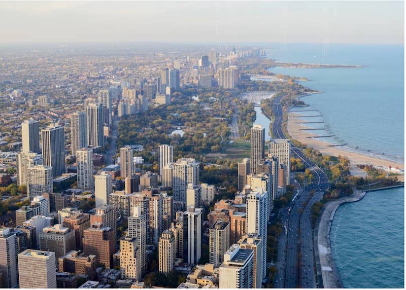 RHB Assets From IGX: Chicago skyline along Lake Michigan