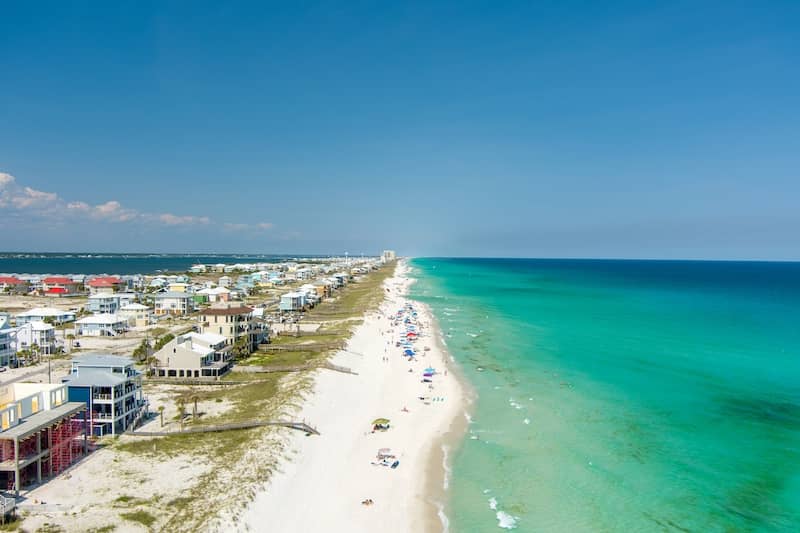 Aerial view of Navarre Beach in Florida.