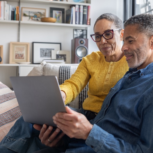 Retired couple in home.