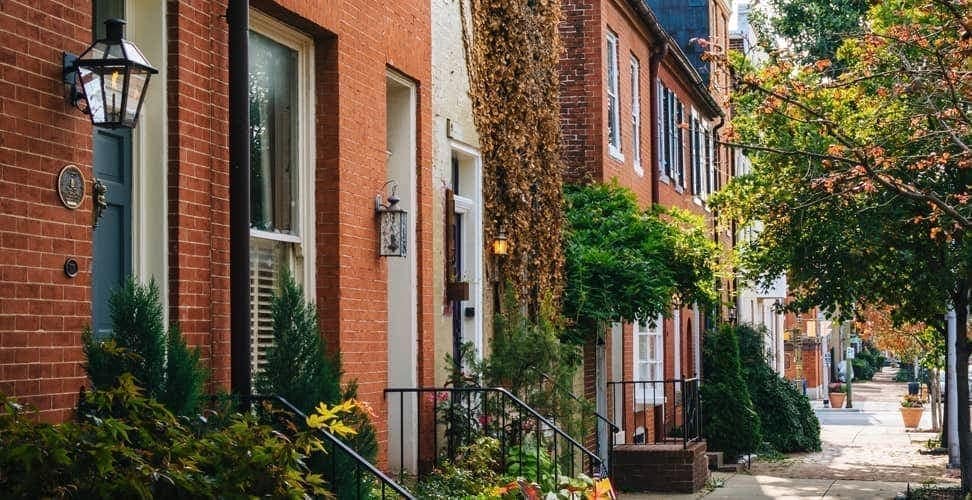 A street of well constructed brick houses.