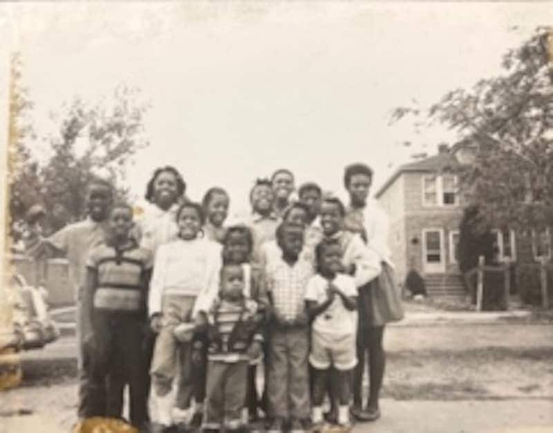 Black and white photo of a group of children.