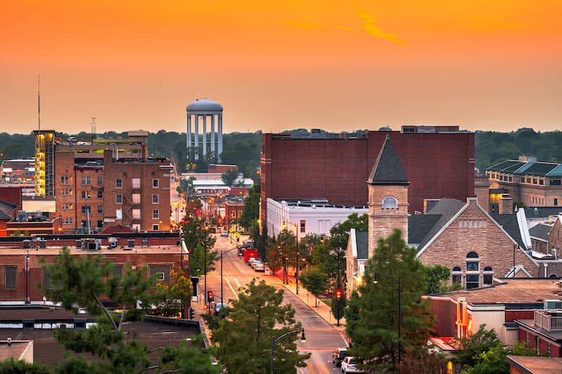 RHB Assets From IGX: Sunset view of downtown Columbia, Missouri.