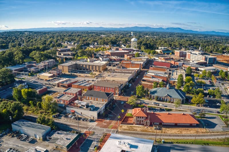 Aerial View of Downtown Greer, South Carolina.