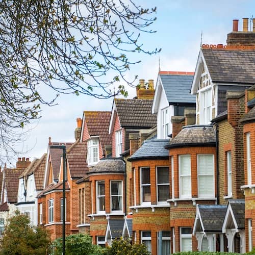 Row of historic brick homes.