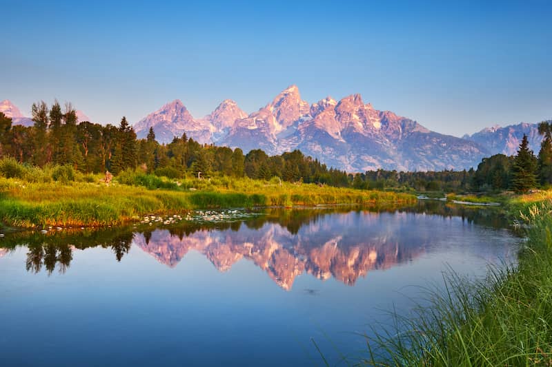 Grand Teton at Schwabacher's Landing on the Snake River, Wyoming.