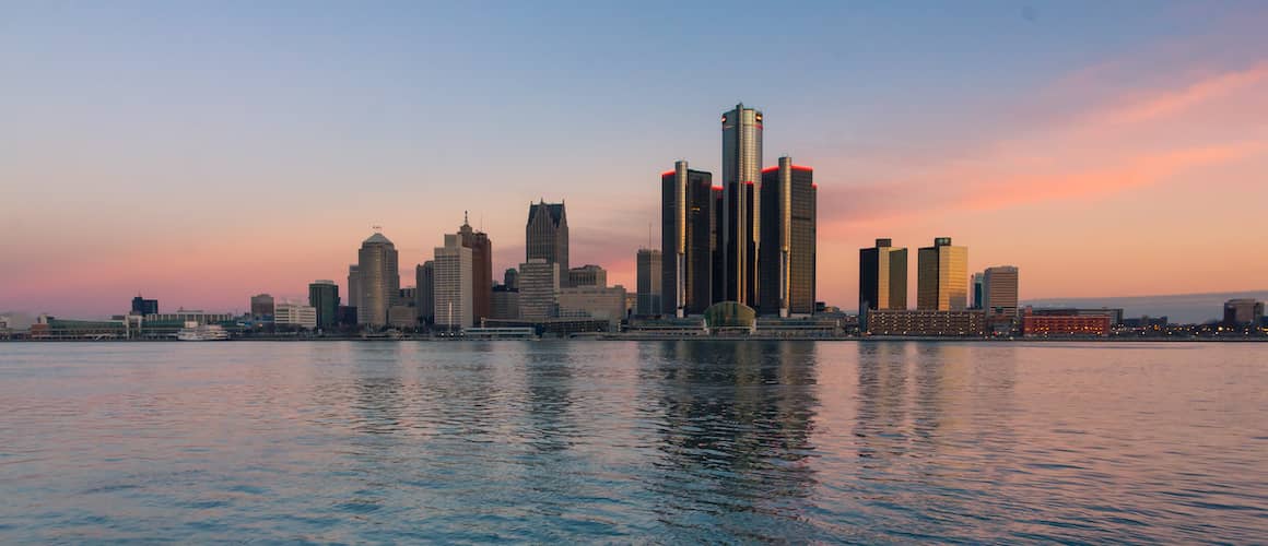 RHB Assets From IGX: Downtown Detroit riverfront view with city skyline.