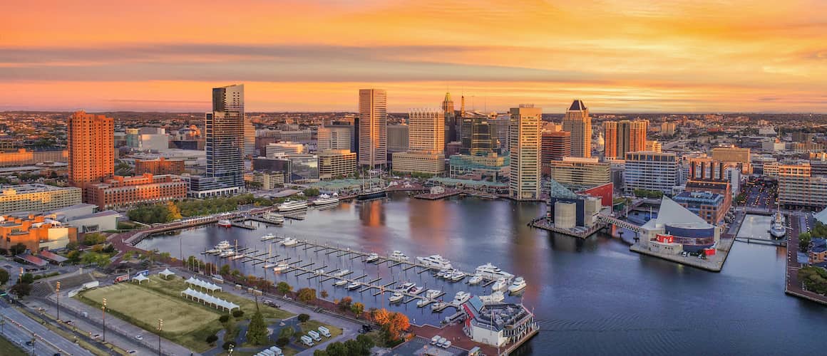 RHB Assets From IGX: Baltimore, Maryland skyline with waterfront view.