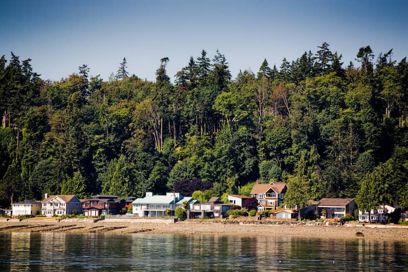 RHB Assets From IGX: Scenic view of Bainbridge Island waterfront and ferry dock.