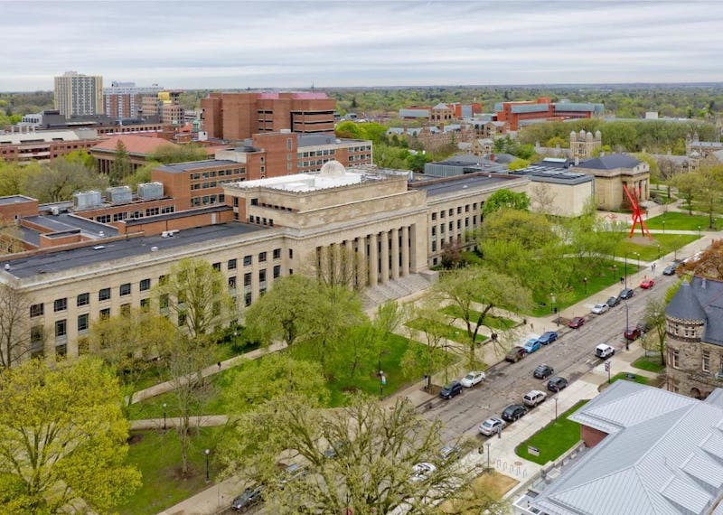 Aerial view of campus of University of Michigan, Ann Arbor.