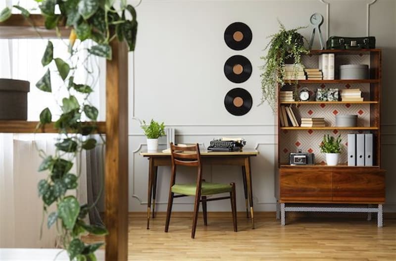 Mid Century modern living room decor style.