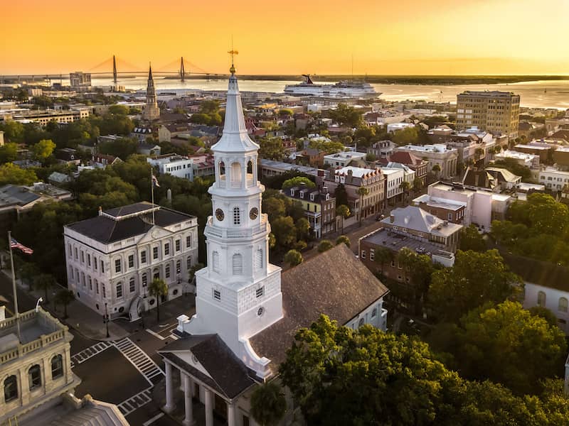 RHB Assets From IGX: Aerial view of Charleston, South Carolina, with historic architecture.