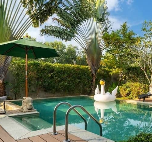 Pool in tropical home.