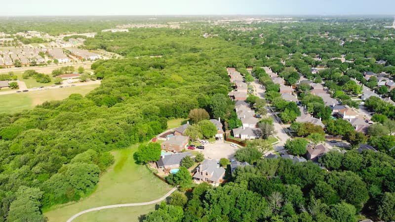 RHB Assets From IGX: An aerial view of a neighborhood in Flower Mound, Texas.