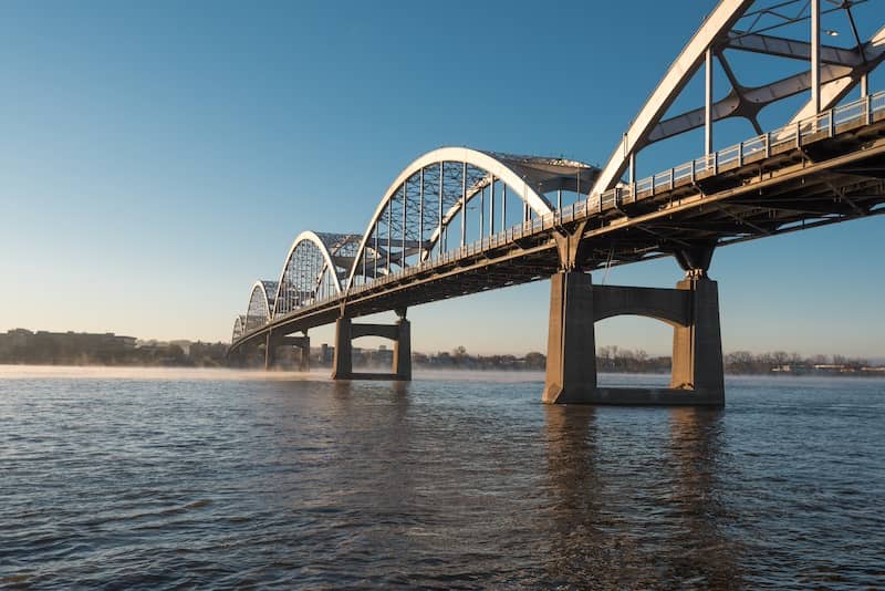 Centennial Bridge crossing the Mississippi River.