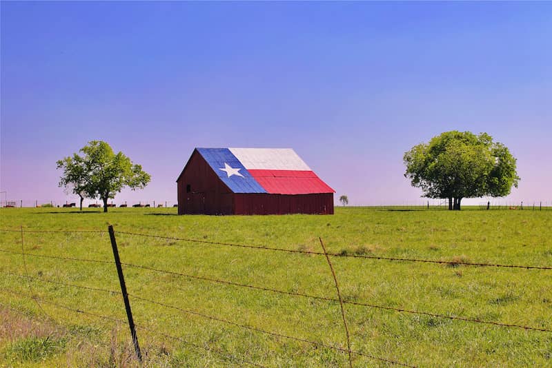 RHB Assets From IGX: Red barn in Texas landscape