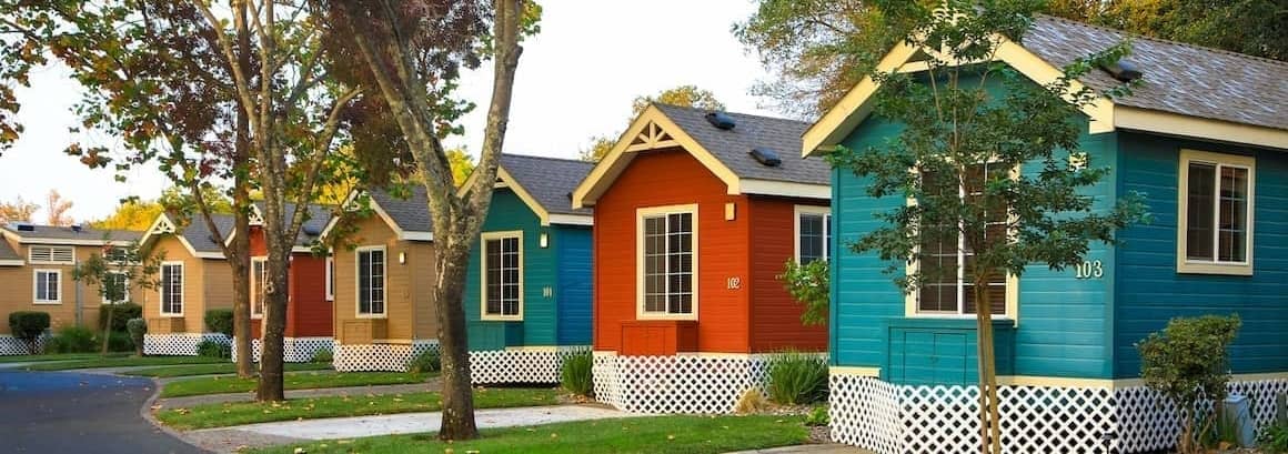 Image of multi-color mobile homes.