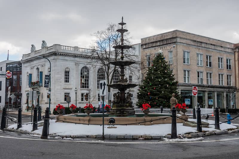 RHB Assets From IGX: Chambersburg, Pennsylvania, town square with a historic building and clock tower.