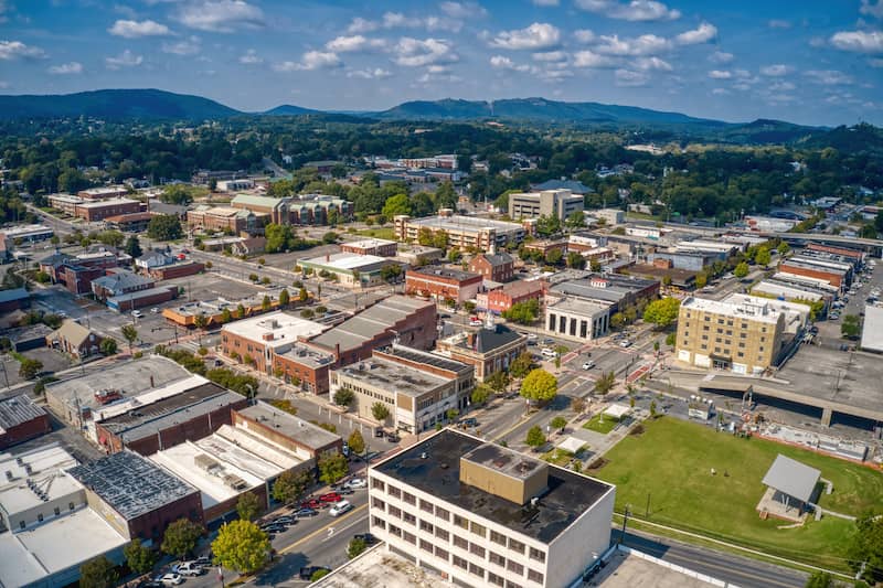 Aerial view of downtown Dalton in Georgia.