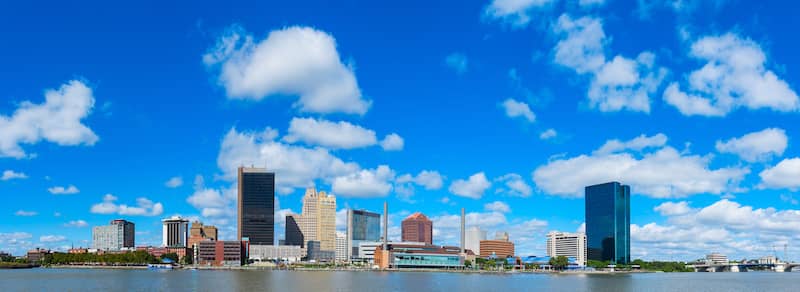 RHB Assets From IGX: Aerial view of downtown Toledo, Ohio along the river