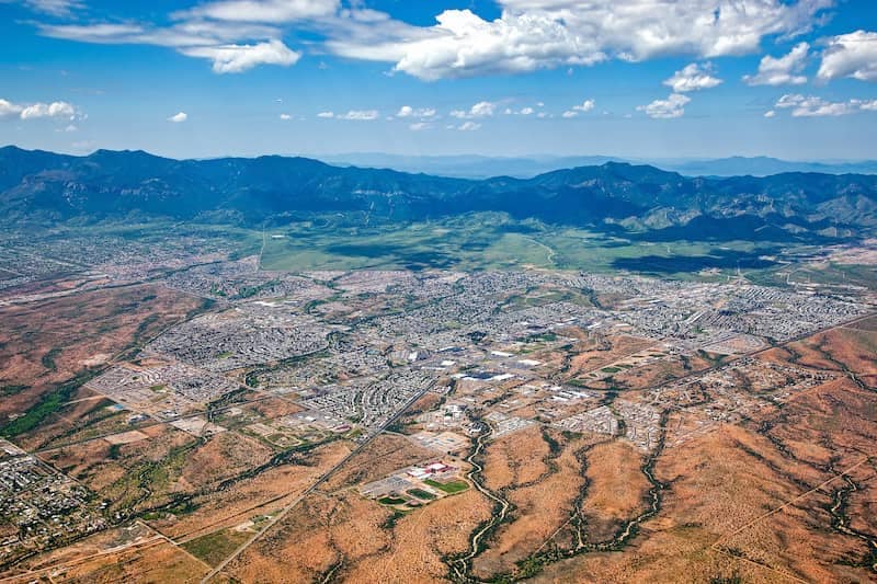 Aerial view of Sierra Vista, Arizona, on a clear day.