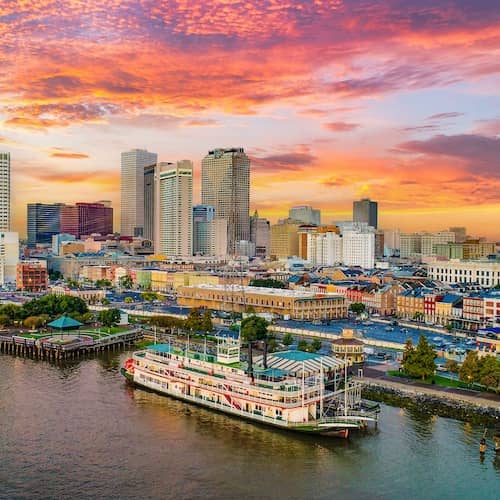 Skyline view of New Orleans, Louisiana.