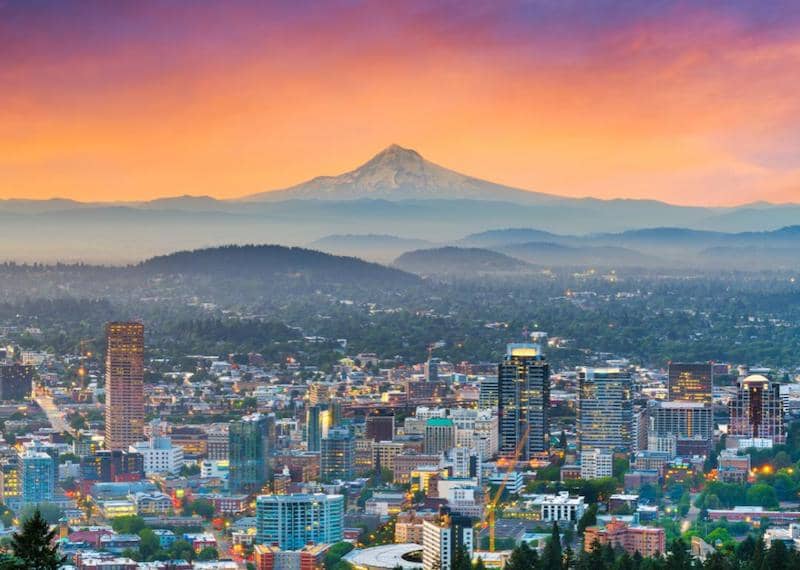 RHB Assets From IGX: Downtown Portland Oregon city skyline at dusk