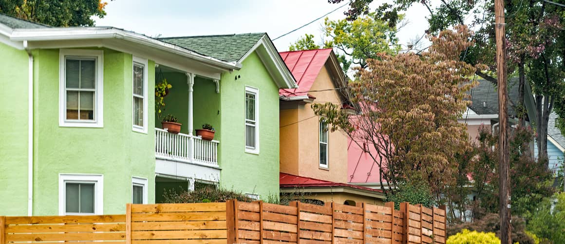 RHB Assets From IGX: Row of colorful houses in a Virginia neighborhood