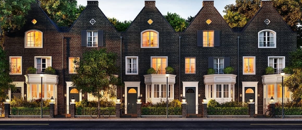 RHB Assets From IGX: Row of English townhouses with colorful doors