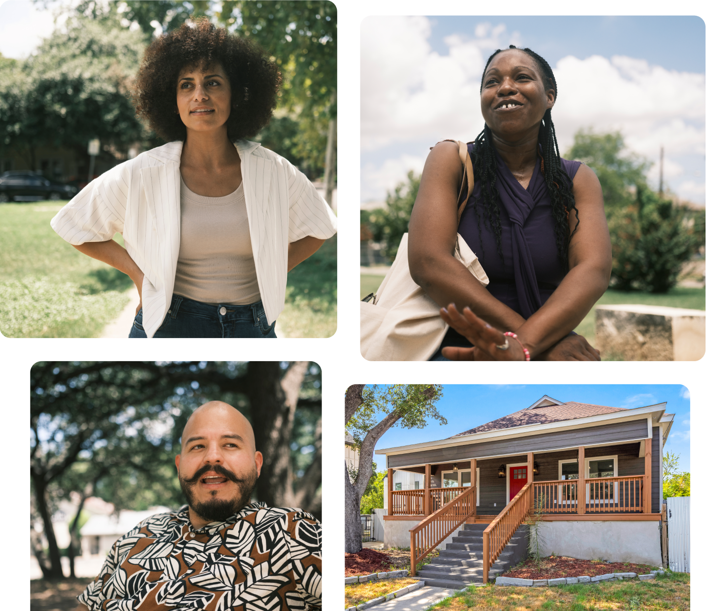 Collage of photos of prospective homebuyers and a photo of a house.