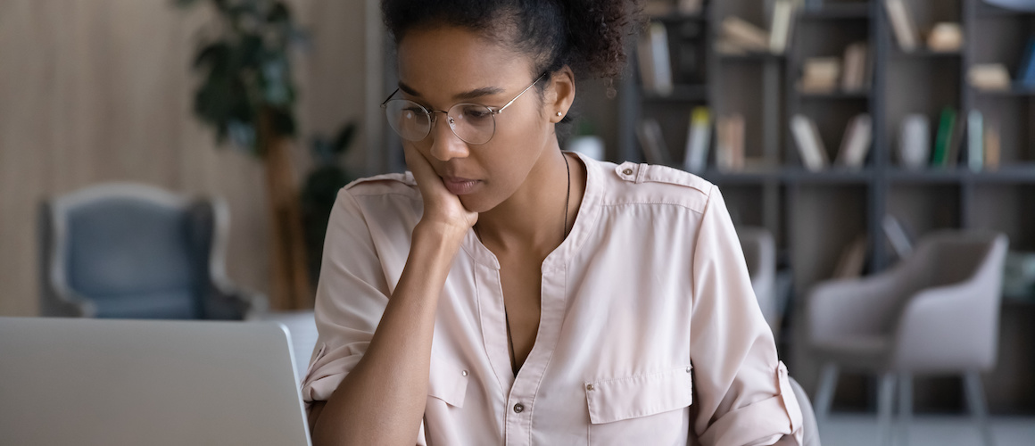 Woman using computer.