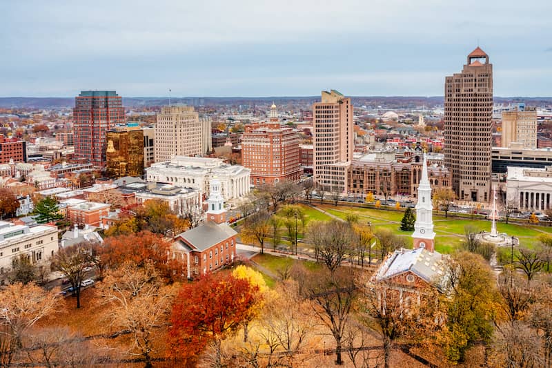RHB Assets From IGX: Aerial view of downtown New Haven, Connecticut.