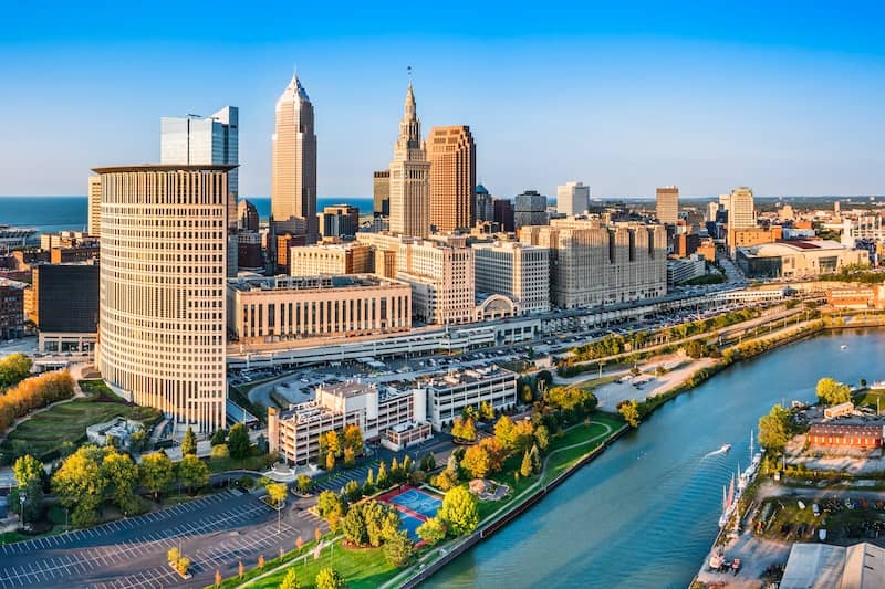 View of the Cleveland, Ohio skyline.