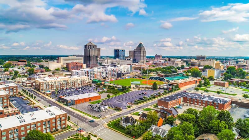 Aerial view of downtown Greensboro, North Carolina.