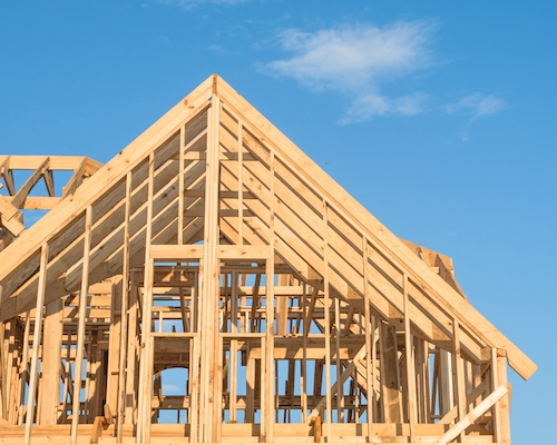 Top of a house in the process of being constructed.