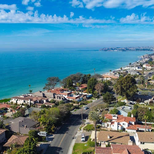 Aerial view of Capistrano beach in Orange Country, California.