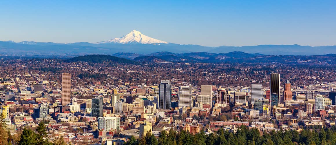 RHB Assets From IGX: Portland cityscape with Mount Hood in the background