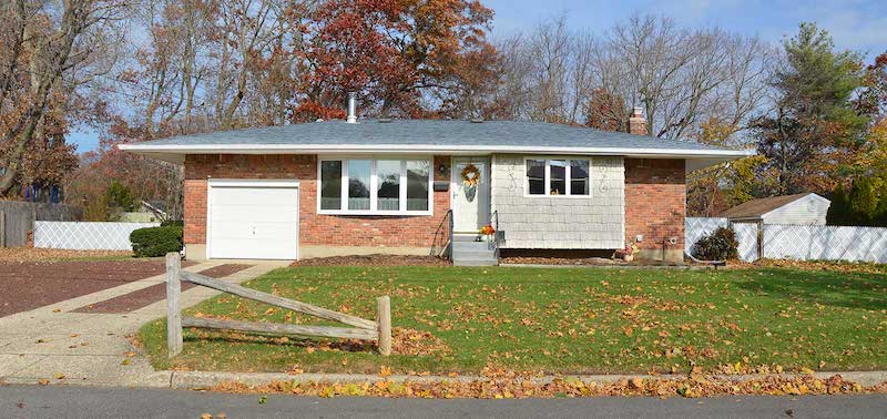 Brick, suburban ranch house.