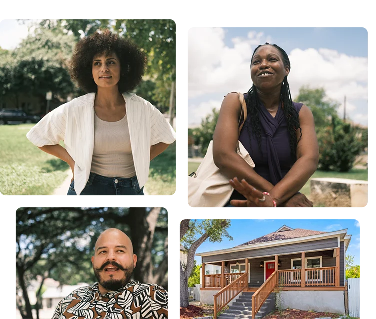 Collage of photos of prospective homebuyers and a photo of a house.