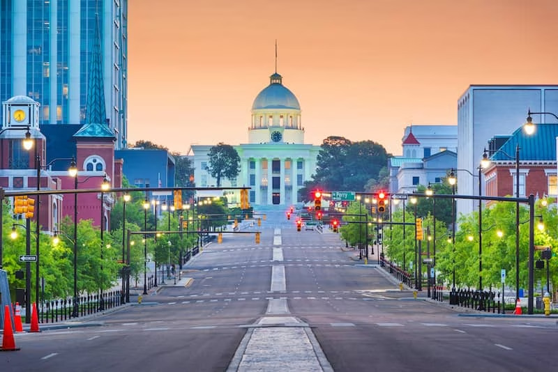 Road leading to Capital building in Montgomery, Alabama.