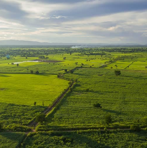 An aerial view of land, indicating potential for development or investment in real estate.