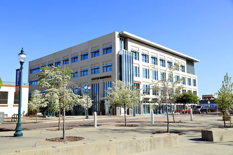 View of the public square in downtown Roseville, California