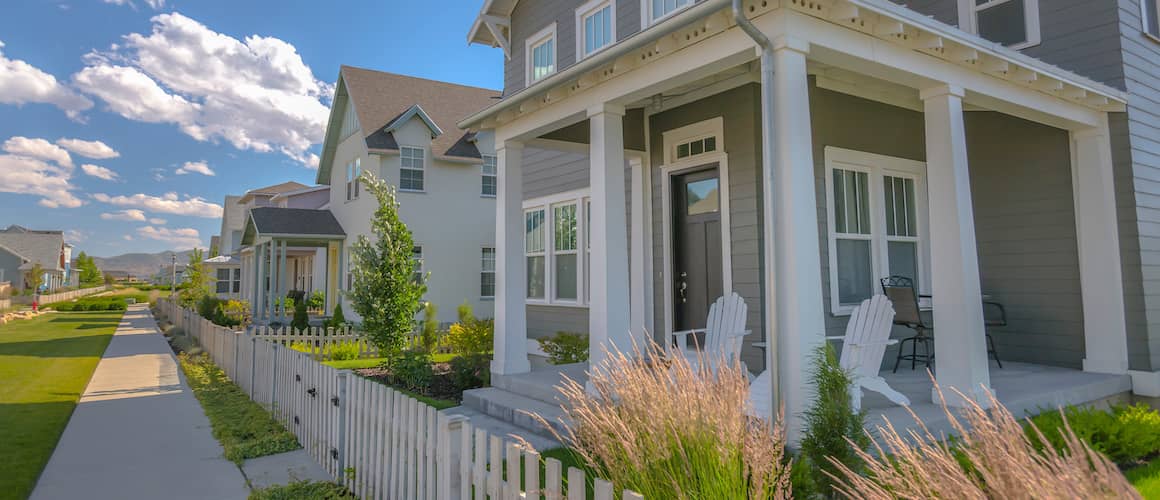 Classic American home with a flag