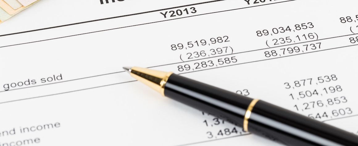 A document showing goods sold, income and other things in different years.