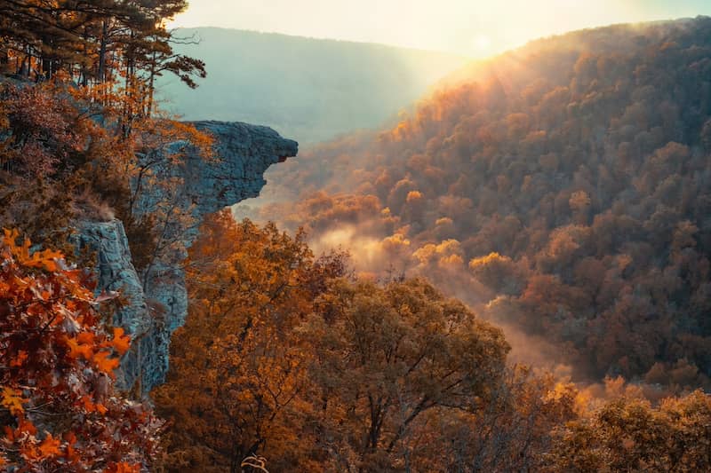 Hawksbill crag in the Ozark Mountains in Arkansas during autumn.