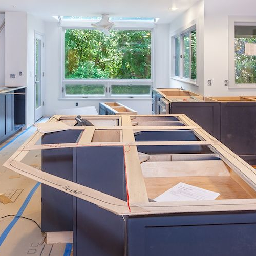 A kitchen under construction, indicating a renovation or remodeling project.