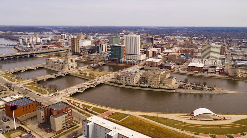 Aerial view of downtown Cedar Rapids, Iowa.