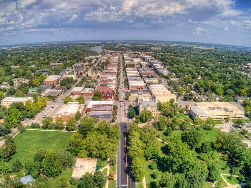 Bird's eye view of Lawrence, Kansas.