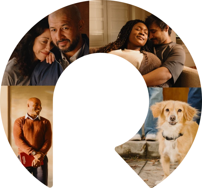 Collage in the shape of the Rocket Logo featuring scenes of people and families interacting.