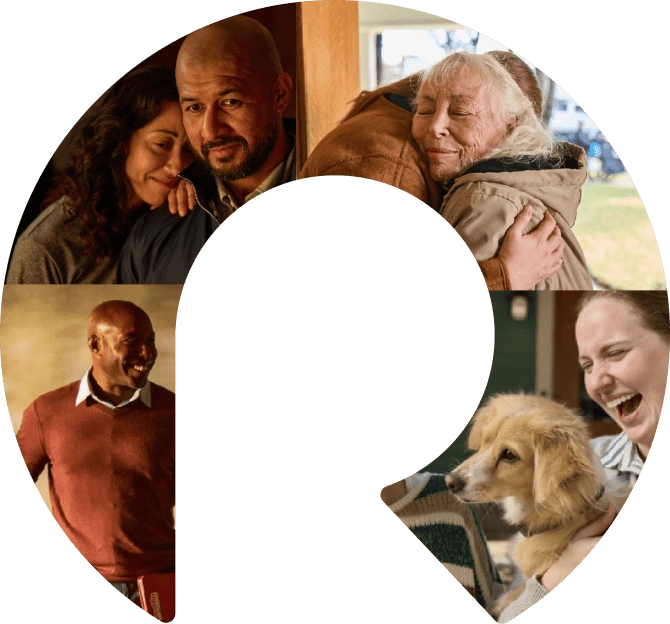 Collage in the shape of the Rocket Logo featuring scenes of people and families interacting.